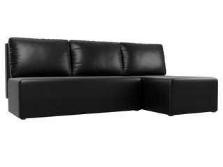 Угловой диван-кровать правый Поло, черный/экокожа
