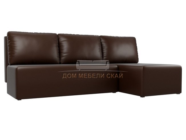Угловой диван-кровать правый Поло, коричневый/экокожа