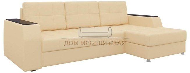 Угловой диван-кровать правый Эмир Б/С, бежевый/экокожа