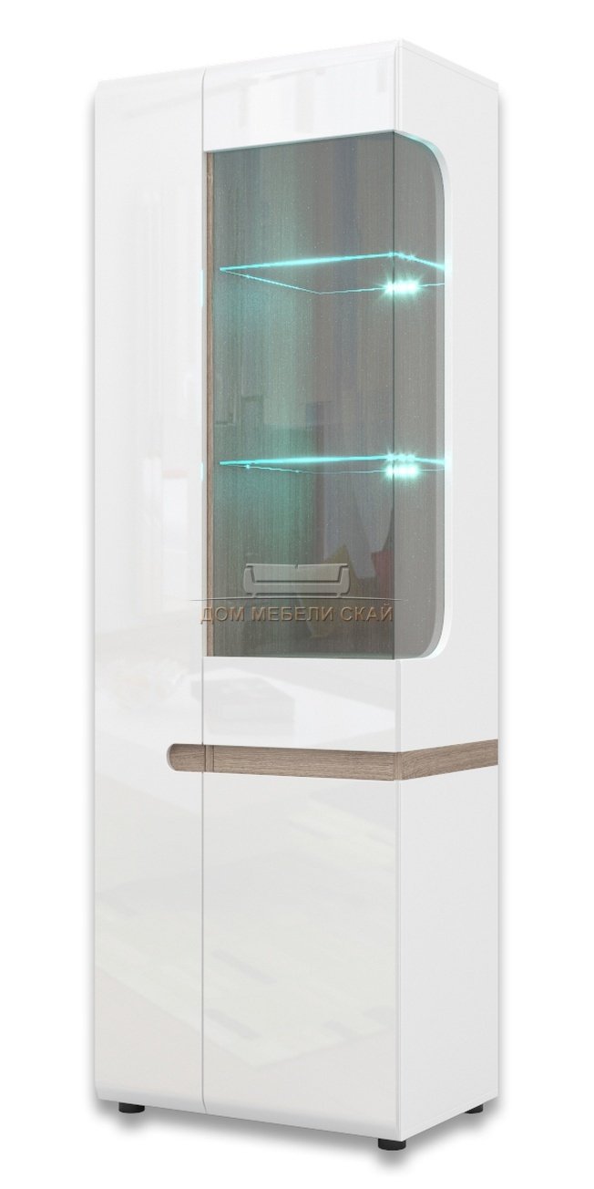 Шкаф-витрина 2-дверный Линате правый с подсветкой 3D /TYP01Р, белый глянец
