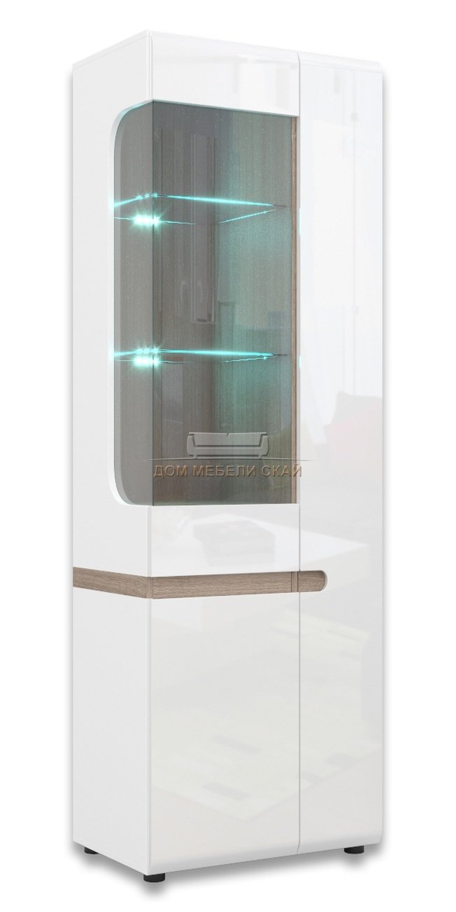 Шкаф-витрина 2-дверный Линате левый с подсветкой 3D /TYP01L, белый глянец