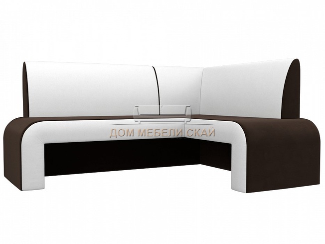 Кухонный угловой диван правый Кармен, коричневый/белый/микровельвет/экокожа