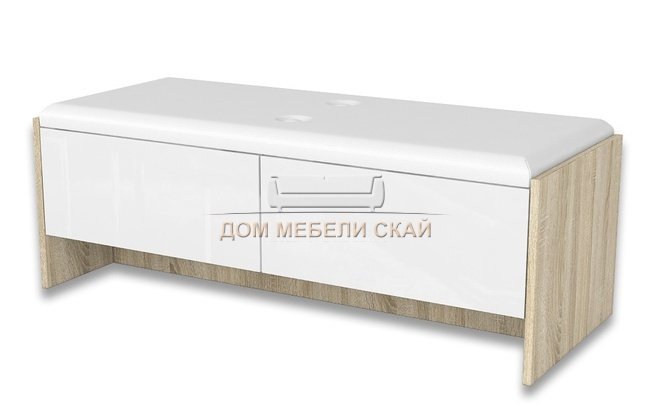 Банкетка Ирма мягкая с ящиками, экокожа/белый глянец