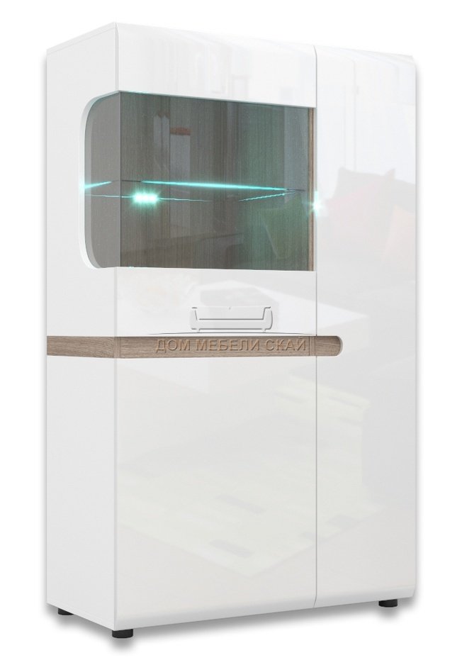 Шкаф-витрина 2-дверный Линате с подсветкой 3D-1S /TYP32, белый глянец