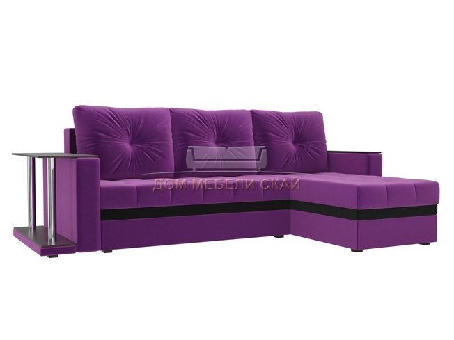 Угловой диван-кровать правый Атланта М, фиолетовый/микровельвет