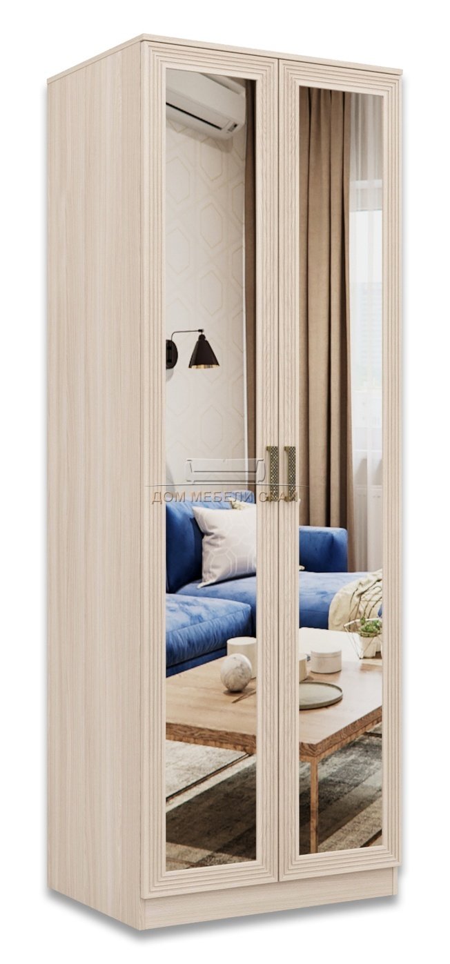 Шкаф 2-дверный для одежды Орион с зеркалом, шимо светлый/лен