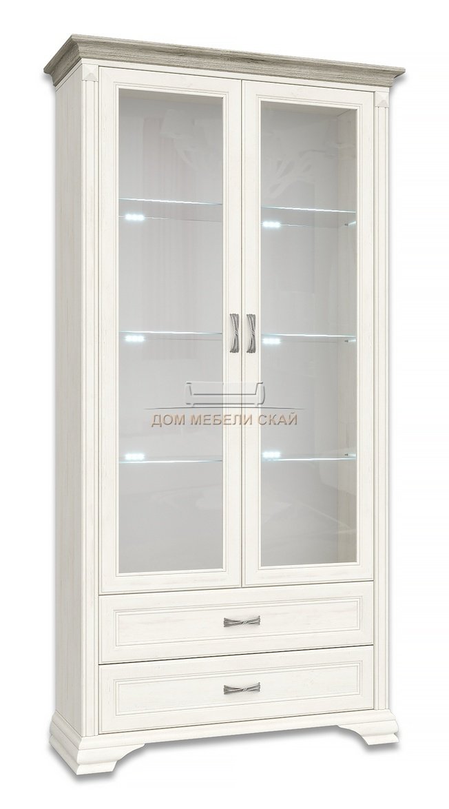 Шкаф-витрина 2-дверный Монако 2V2S с подсветкой, сосна