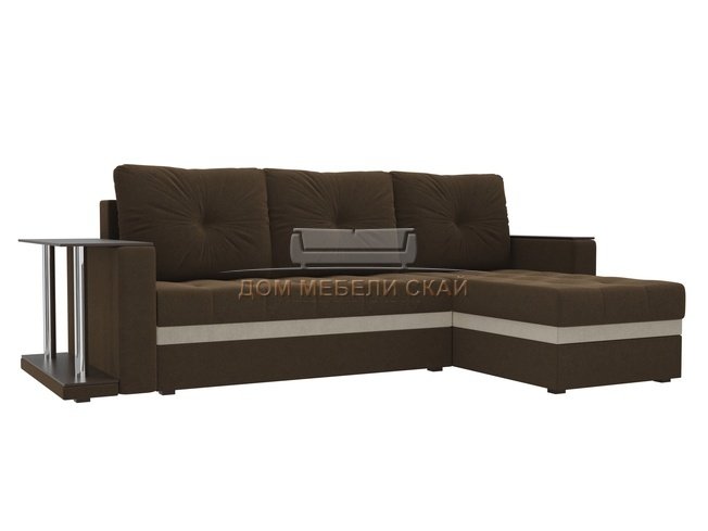 Угловой диван-кровать правый Атланта М, коричневый/микровельвет