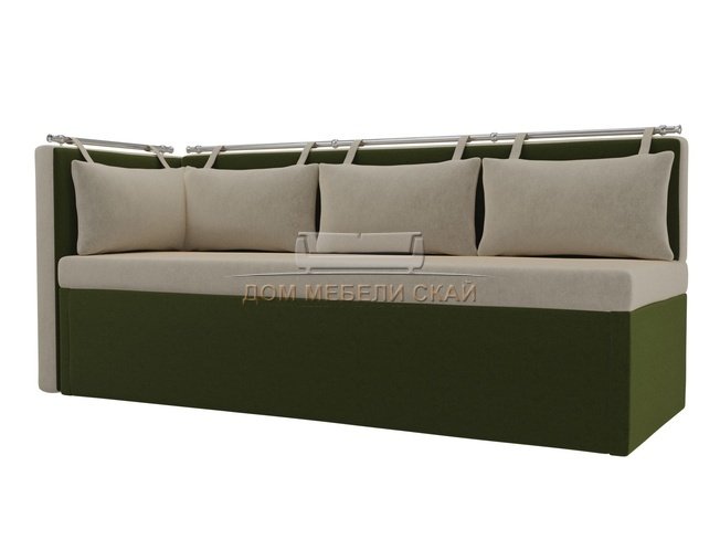 Кухонный угловой диван со спальным местом левый Метро, бежевый/зеленый/микровельвет