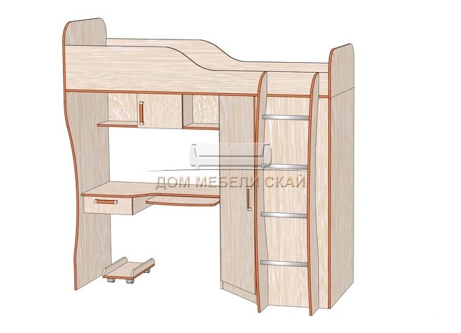Шкаф угловой №2 + Кровать 2-й ярус №3 + Раб. поверхность №4+№5 подставка (вариант №5)