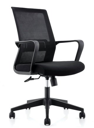 Кресло офисное Интер LB, черный пластик/черная сетка/черная ткань
