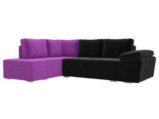 Угловой диван-кровать левый Хавьер, черный/фиолетовый/микровельвет