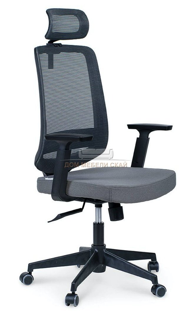 Кресло офисное Лондон офис, black plastic черный пластик/серая сетка/серая ткань