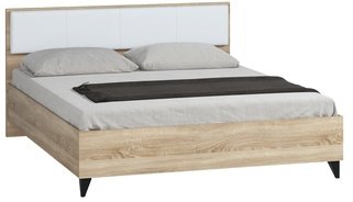 Кровать двуспальная Ривьера с ножками и мягким изголовьем 1600, дуб сонома/экокожа