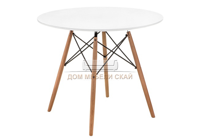 Стол обеденный круглый Table 90, белый/натуральный