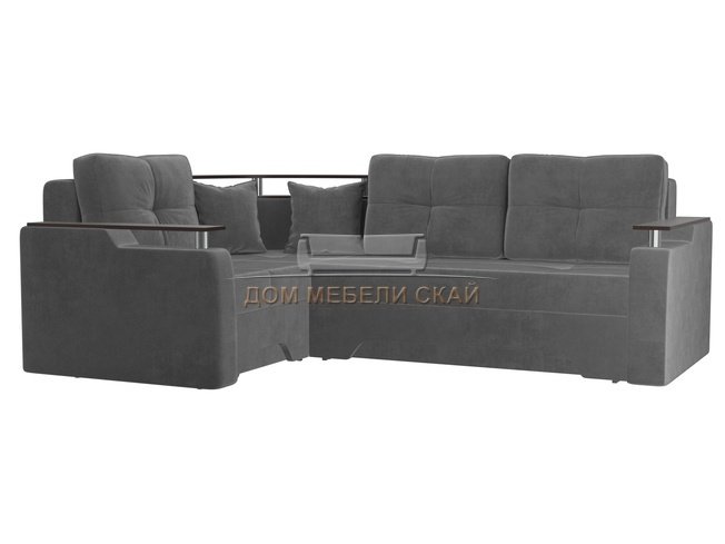 Угловой диван-кровать левый Комфорт, серый/велюр