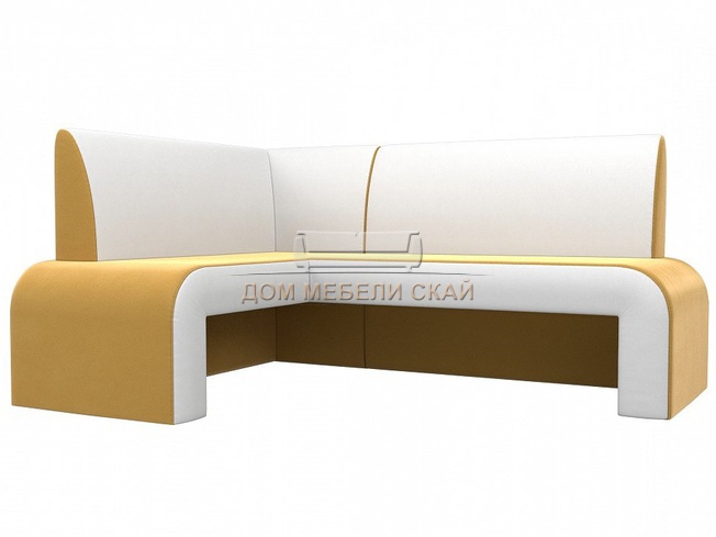 Кухонный угловой диван левый Кармен, желтый/белый/микровельвет/экокожа