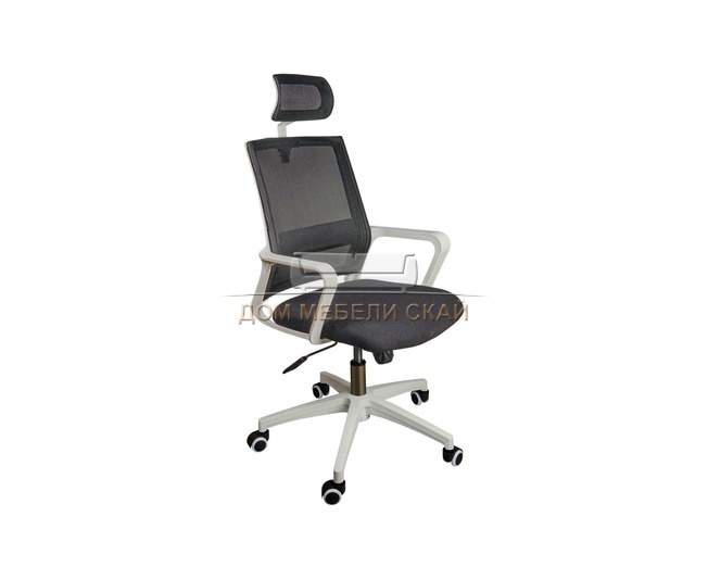 Кресло офисное Бит, белый пластик/черная сетка/черная ткань