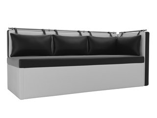 Кухонный угловой диван со спальным местом правый Метро, черный/белый/экокожа