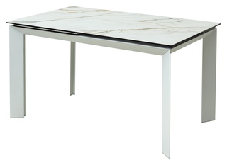 Стол обеденный раскладной CREMONA 180, KL-188 контрастный мрамор матовый/итальянская керамика/белый каркас