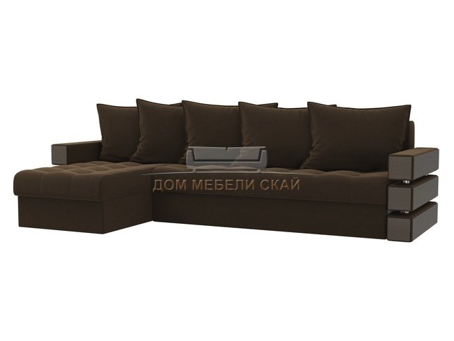 Угловой диван-кровать левый Венеция, коричневый/микровельвет