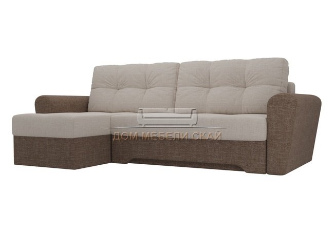Угловой диван-кровать левый Амстердам, бежевый/коричневый/рогожка