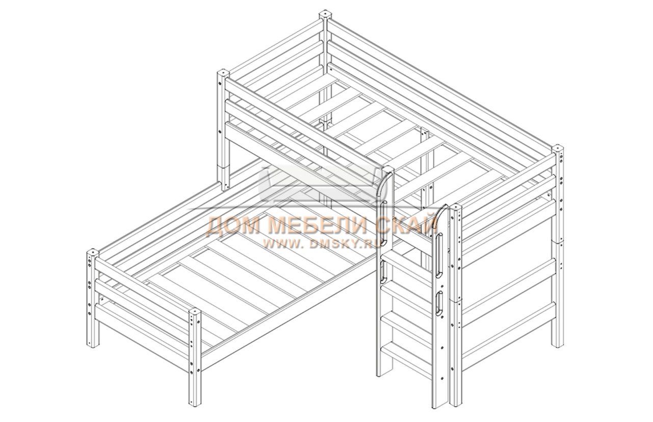 Угловая двухъярусная кровать Соня с прямой лестницей, белый полупрозрачный  - купить в Москве недорого по цене 42 140 руб. (арт. N0013140) | Дом мебели  Скай