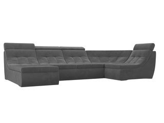 П-образный угловой диван Холидей Люкс, серый/велюр