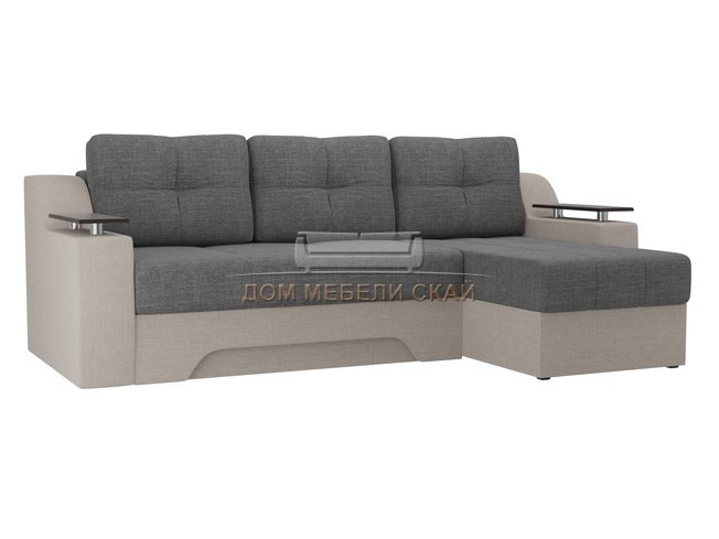 Угловой диван-кровать правый Сенатор, серый/бежевый/рогожка