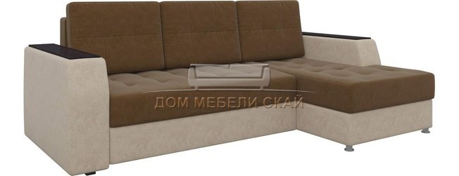 Угловой диван-кровать правый Эмир Б/С, коричневый/бежевый/микровельвет