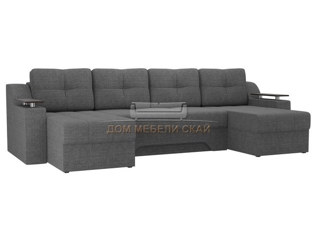 П-образный угловой диван Сенатор, серый/рогожка