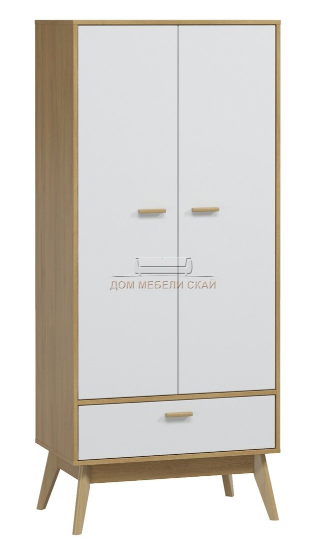 Шкаф 2-дверный с ящиком Нордик, дуб сантана золотистый/белый матовый