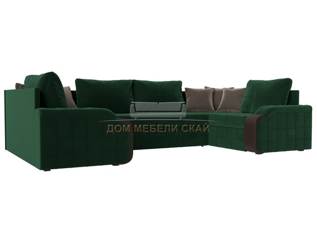 П-образный угловой диван Николь, зеленый/велюр