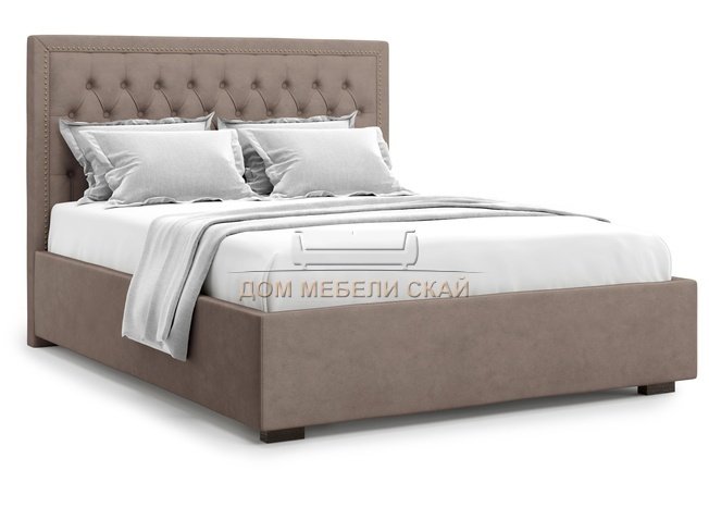 Кровать полутороспальная 140x200 Orto без подъемного механизма, коричневый велюр velutto 22