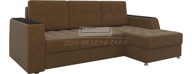 Угловой диван-кровать правый Эмир Б/С, коричневый/микровельвет