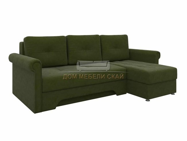 Угловой диван-кровать правый Леон, зеленый/микровельвет