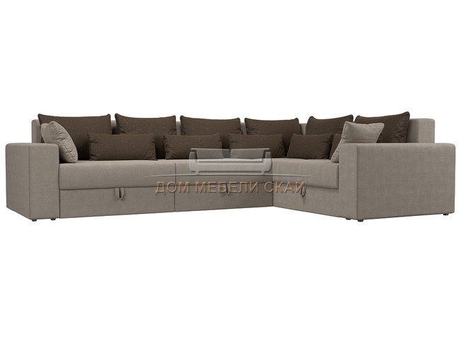 Угловой диван-кровать правый Майами Long, бежевый/коричневый/рогожка