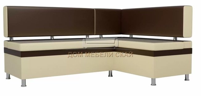 Кухонный угловой диван правый Стайл, бежевый/коричневый/экокожа