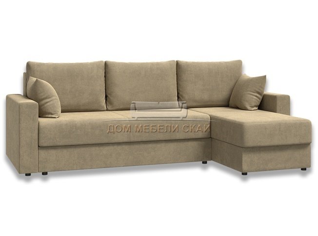 Угловой диван-кровать Лира с боковинами, бежевый велюр