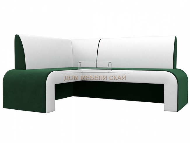 Кухонный угловой диван левый Кармен, зеленый/белый/велюр/экокожа
