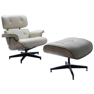 Кресло Eames Lounge Chair с оттоманкой, бежевая экокожа