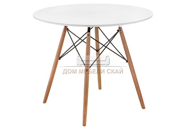 Стол обеденный круглый Table 80, белый/натуральный