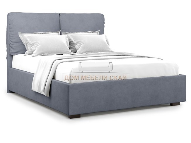 Кровать полутороспальная 140x200 Trazimeno без подъемного механизма, серый велюр velutto 32