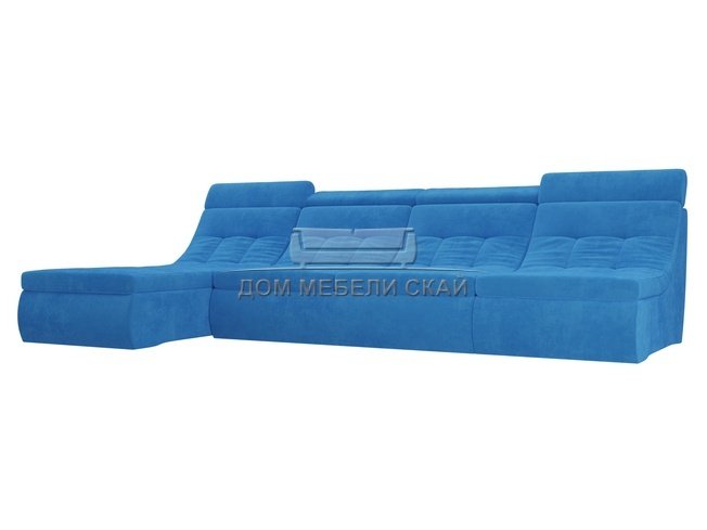 Угловой модульный диван-кровать левый Холидей Люкс, голубой/велюр