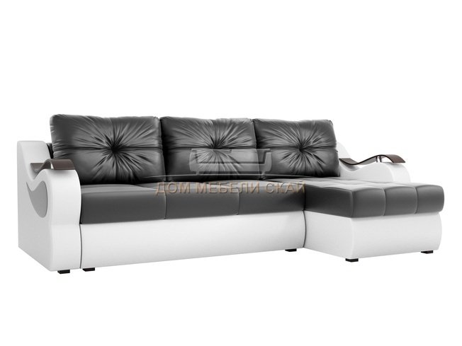 Угловой диван-кровать правый Меркурий, черный/белый/экокожа