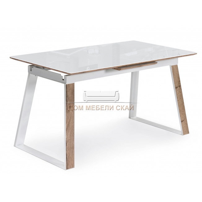 Стол обеденный раскладной Авлида, белый/дуб монтана