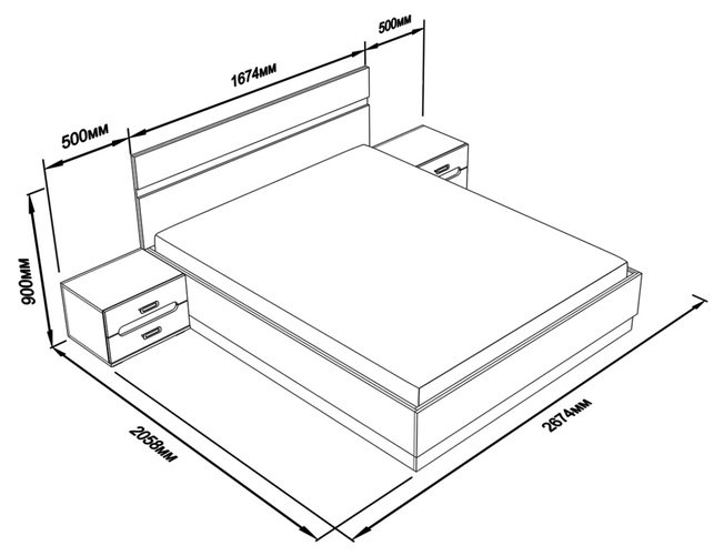 Размеры кровати двуспальной стандартные и прикроватных тумбочек