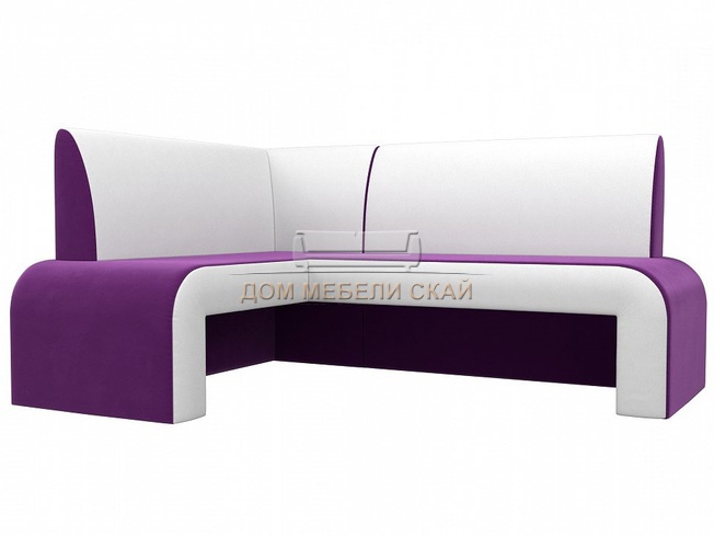 Кухонный угловой диван левый Кармен, фиолетовый/белый/микровельвет/экокожа