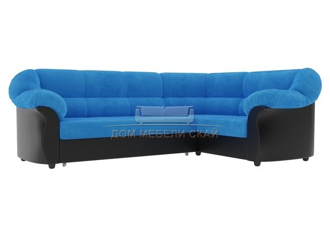 Угловой диван-кровать правый Карнелла, голубой/черный/велюр/экокожа