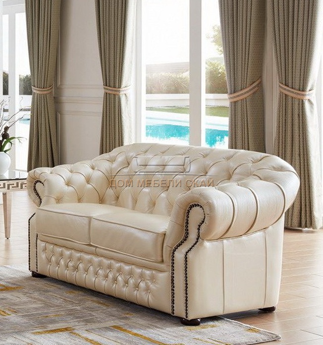 Диван 2-х местный B-128, бежевая натуральная кожа col.31